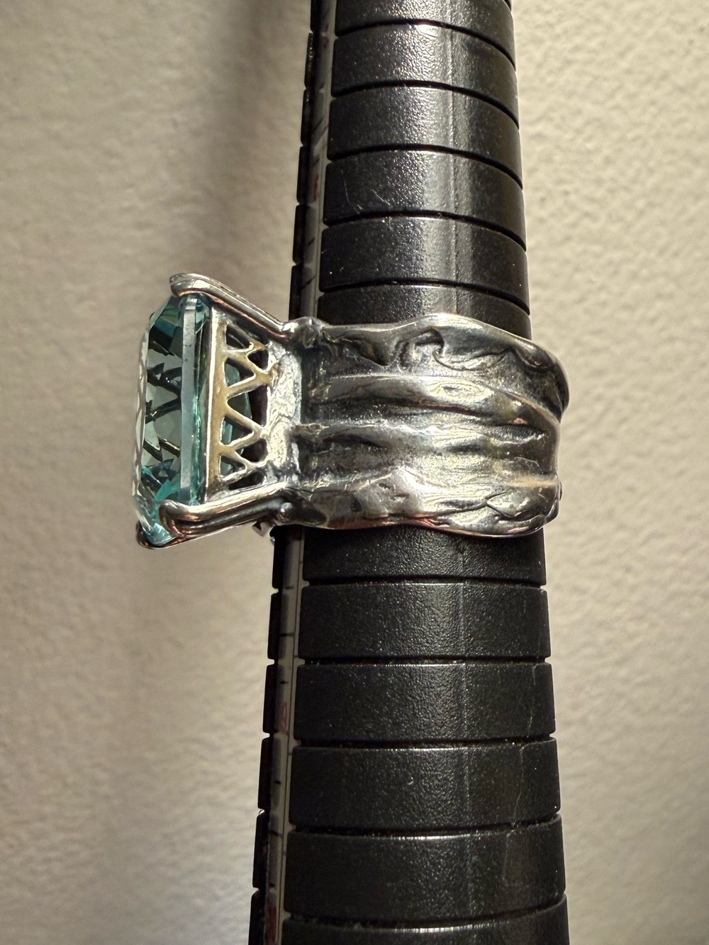 Silpada Aqua Glass Cocktail Ring 925 Sterling Silver Statement Ring R1608 - Picture 4 of 12